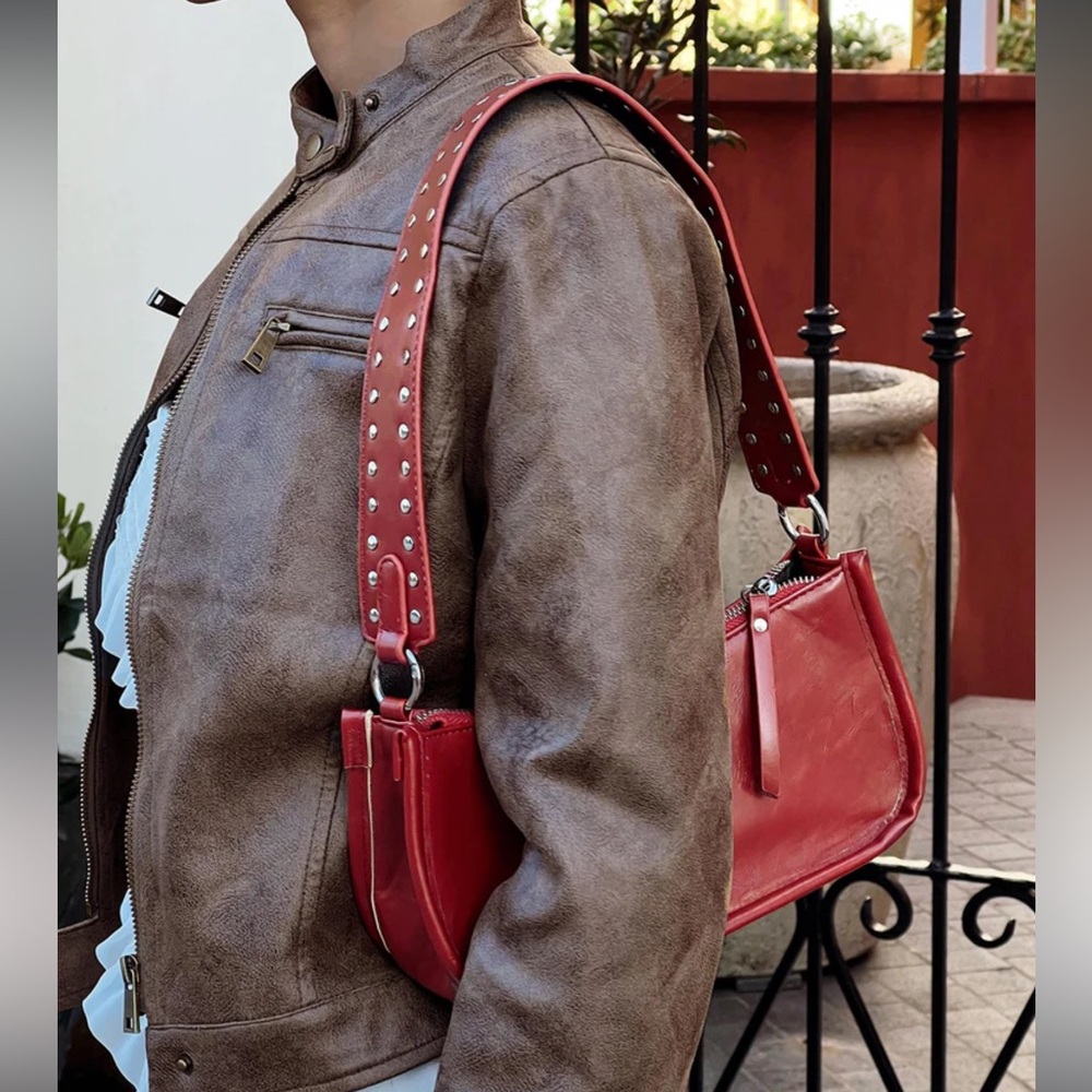 Princes Poly Chic Trendy Faux Leather Red Bag Vintage Y2K Must Have For Fall - Picture 1 of 8